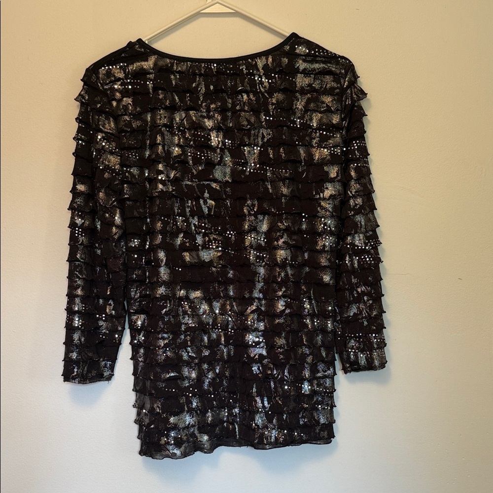Notations Black and Silver Ruffle Blouse - Picture 4 of 8